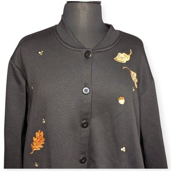 BonWorth Black Button Front Cardigan Leaf Squirrel & Fall Designs Size Large Pet - Picture 2 of 13